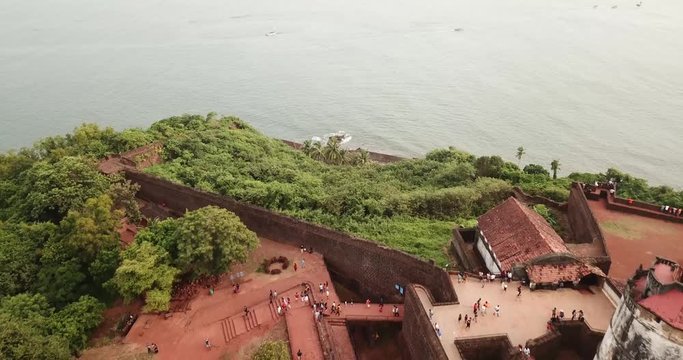 Drone shot of Fort Aguada in Goa, India
