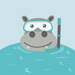 hippo snorkeling cartoon swimming in water
