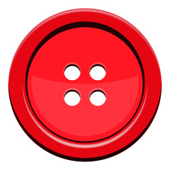 Four-hole red sewing button isolated on white background.
