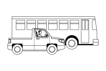 People driving vehicles in the traffic in black and white