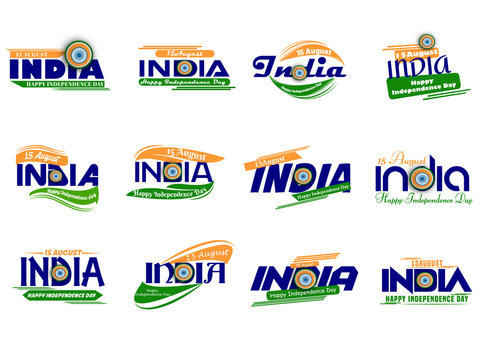 India Independence day,15th august. Vector typographic emblems, logo, badges.Usable for Independence day of India greeting cards, 15 august t-shirts, posters and India Independence day banners_Vector.