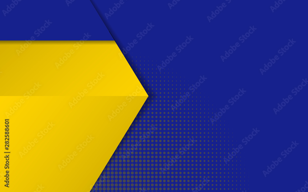 Poster abstract background with contrast color blue and yellow composition. overlaping layer concept. moder