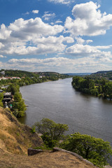 Fototapeta premium Vltava River in Prague, Czech Republic, viewed from the Vysehrad fort, on a sunny day in the summer.