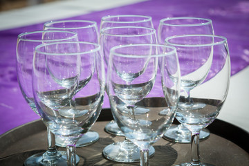 vineglasses on the wedding table in wedding dinner ceramony.