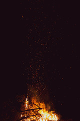 Fototapeta na wymiar Fire flames with sparks and smoke on black background. 