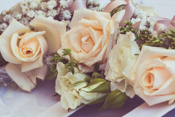 Bouquet of roses and flowers used for a wedding