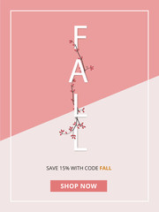 Autumn, Fall and Thanksgiving sale poster of discount promotion on web or mobile ad banner for autumnal seasonal shopping of maple leaf, floral, berry or oak with text decoration  style template.