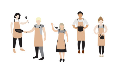 Group of  Cooking People. Cartoon Characters with utensils isolated on white background. Vector illustration.