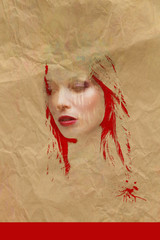 combine woman portrait with red color and paper texture