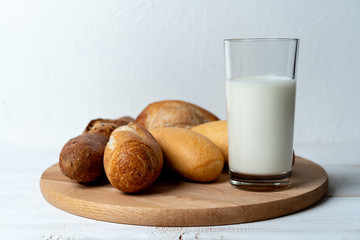 wheat, rye and multigrain baguettes with milk