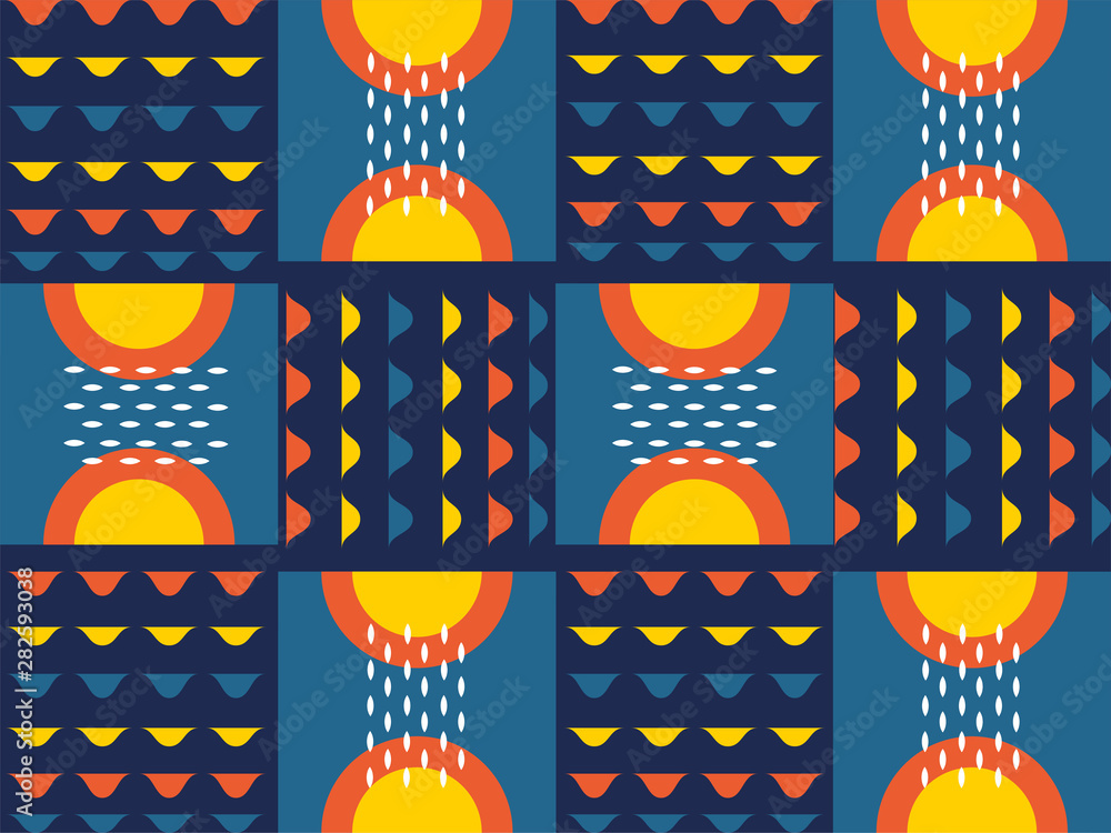 Aufkleber colorful abstract seamless background of different patterns and geometric shapes.