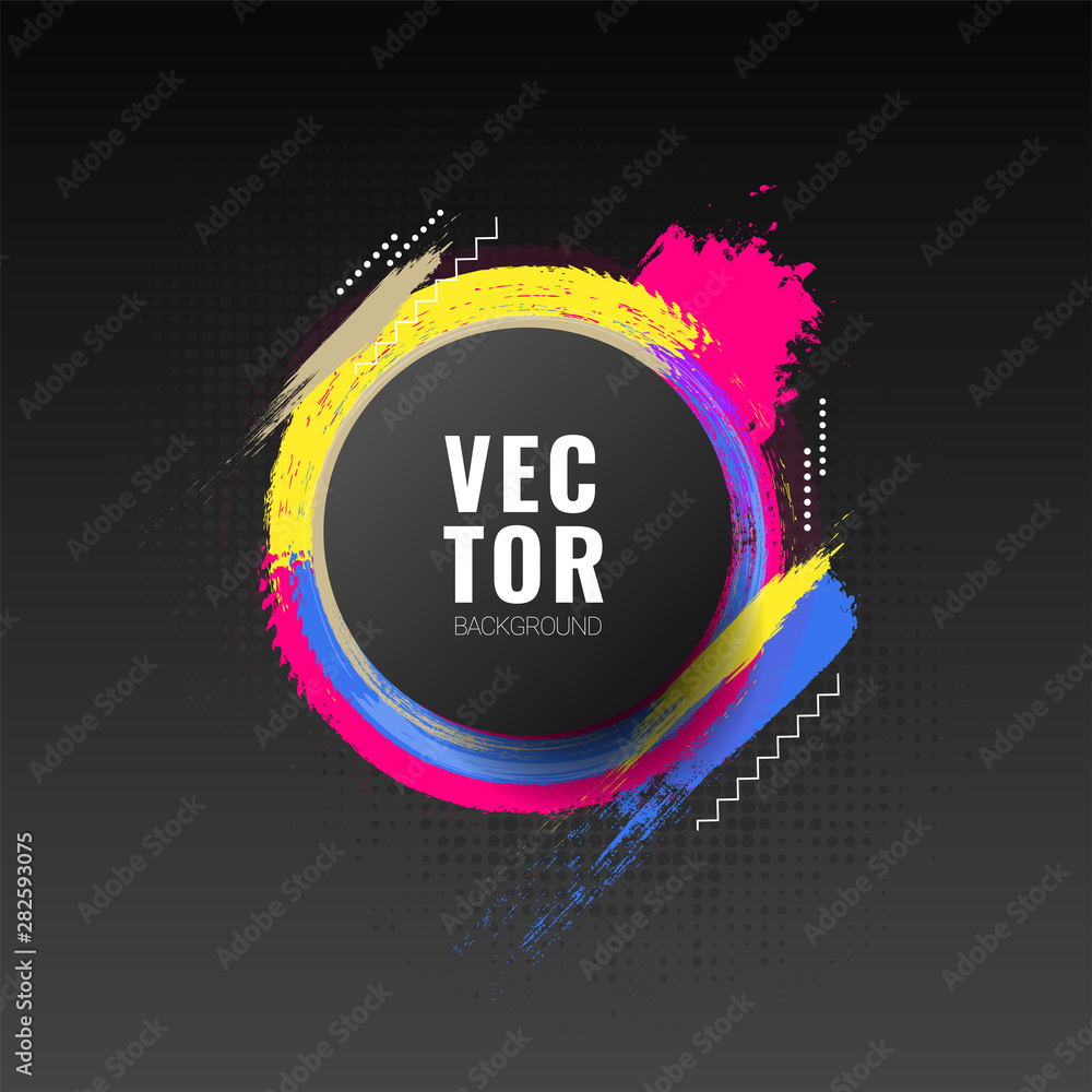 Aufkleber dynamic abstract design with colored brush strokes circle frame vector illustration.