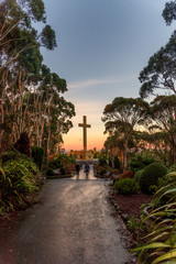Fototapeta na wymiar Mount Macedon Memorial Cross at Sunrise