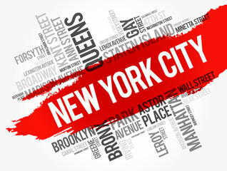 List of streets in New York City, word cloud collage, business and travel concept background