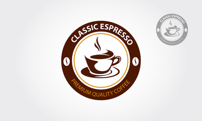 Classic Espresso vector logo template. Professional logo for coffee shop brand, cafe or restaurant.