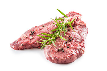 Beef meeat Rib-Eye steak wit rosemary salt and pepper isolated on white