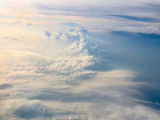 Sky with clouds from aircfat window.