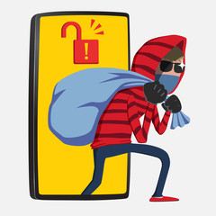 Red Hood Hacker step out of smartphone
