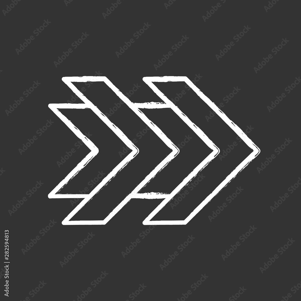 Poster Double arrows chalk icon. Fast forward right arrowheads. Rewinding button. Navigation pointer, indicator symbol. Pointing sign. Indicating symbol. Isolated vector chalkboard illustration