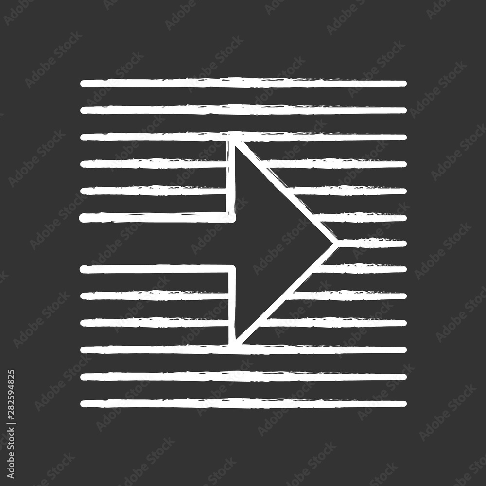 Poster arrow on striped background chalk icon. arrowhead pointing rightward. navigation indicator symbol on