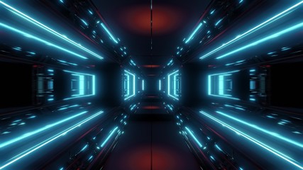 scifi space tunnel corridor with glowing shiny lights 3d illustration background