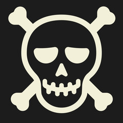 Smiling skull. Simple pirate icon with head shape and bones.