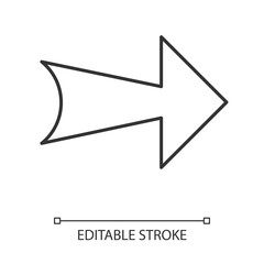 Wide arrow linear icon. Rightward path. Arrowhead indexer. Next. Indicator sign. Arrow showing right direction. Thin line illustration. Contour symbol. Vector isolated outline drawing. Editable stroke