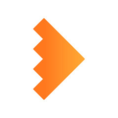 Rightward orange arrowhead flat design long shadow color icon. Forward triangular arrow. Navigation pointer. Direction move. Motion indicator. Geometric pointing symbol. Vector silhouette illustration