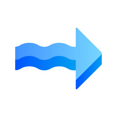 Blue 3d wavy arrow flat design long shadow color icon. Rightward direction. Pointing arrowhead. Sign pointing to right. Navigation pointer, indicator. Indicating symbol. Vector silhouette illustration