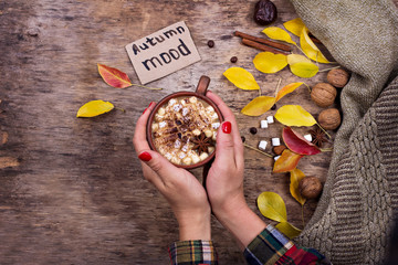 Coffee, cocoa with marshmallows and autumn.