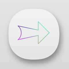 Wide arrow app icon. Rightward route. Arrowhead indexer. Next. Navigation pointer. Arrow showing right direction. UI/UX user interface. Web or mobile applications. Vector isolated illustrations