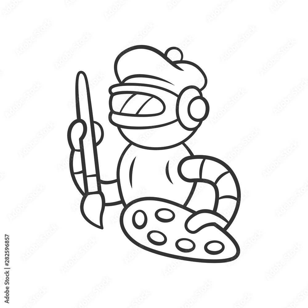 Poster art bot linear icon. robot, cyborg with brush and palette. virtual assistance. artificial intelligen