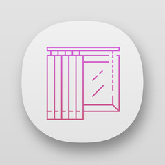 Vertical blinds app icon. Office window covering. Home interior design. Room darkening decoration. Window treatments. UI/UX user interface. Web or mobile applications. Vector isolated illustrations