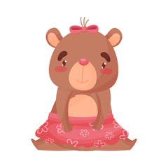 Girl bear is sitting. Vector illustration on white background.