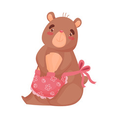 Humanized mommy bear housewife sits. Vector illustration on white background.