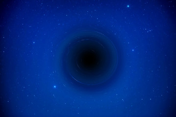 Black hole on night dark sky with bright stars as nature milky way space background