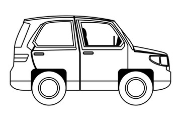 SUV car vehicle sideview cartoon in black and white