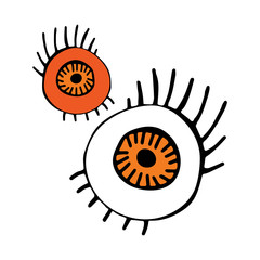 Scary, creepy eye in vector on isolated white background. Happy Halloween. Simple, modern style. Orange,