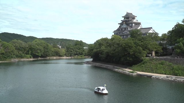 岡山城と池