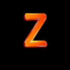 letter Z of plastic orange shine alphabet isolated on black background - 3D illustration of symbols