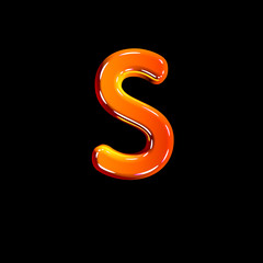 Naklejka premium Red glossy plastic font - letter S isolated on black, 3D illustration of symbols