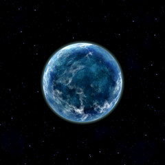 blue planet in space with stars