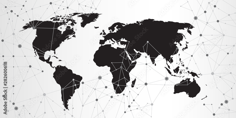 Wall mural world map triangle geometric connection background