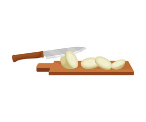 Knife slices onions. Vector illustration on a white background.