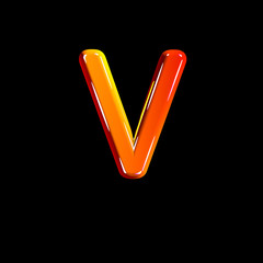 letter V of plastic orange shine font isolated on black background - 3D illustration of symbols