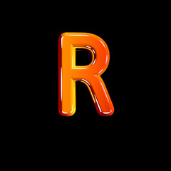 letter R of plastic orange glossy font isolated on black background - 3D illustration of symbols