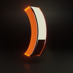 3d round bracket symbol. Glowing glossy metallic font with orange lights isolated on black background.