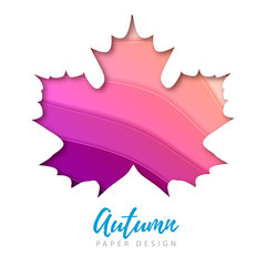 Maple Leaf silhouette. Cut out paper art style design. Autumn background
