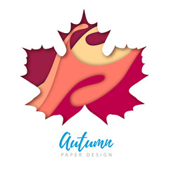 Maple Leaf silhouette. Cut out paper art style design. Autumn background