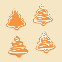 Christmas tree gingerbread cookies set, cartoon style vector design.